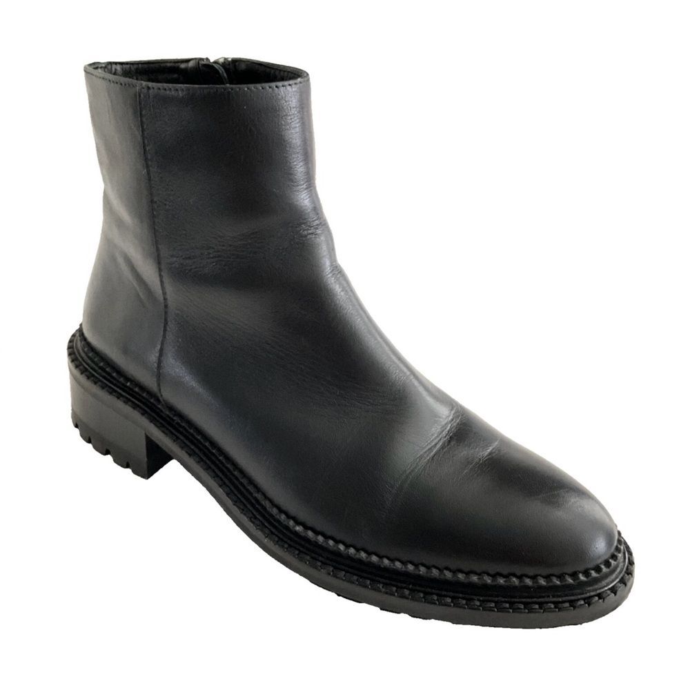 Aquatalia Premium Leather Ankle Boots Low Block Heel Black 7